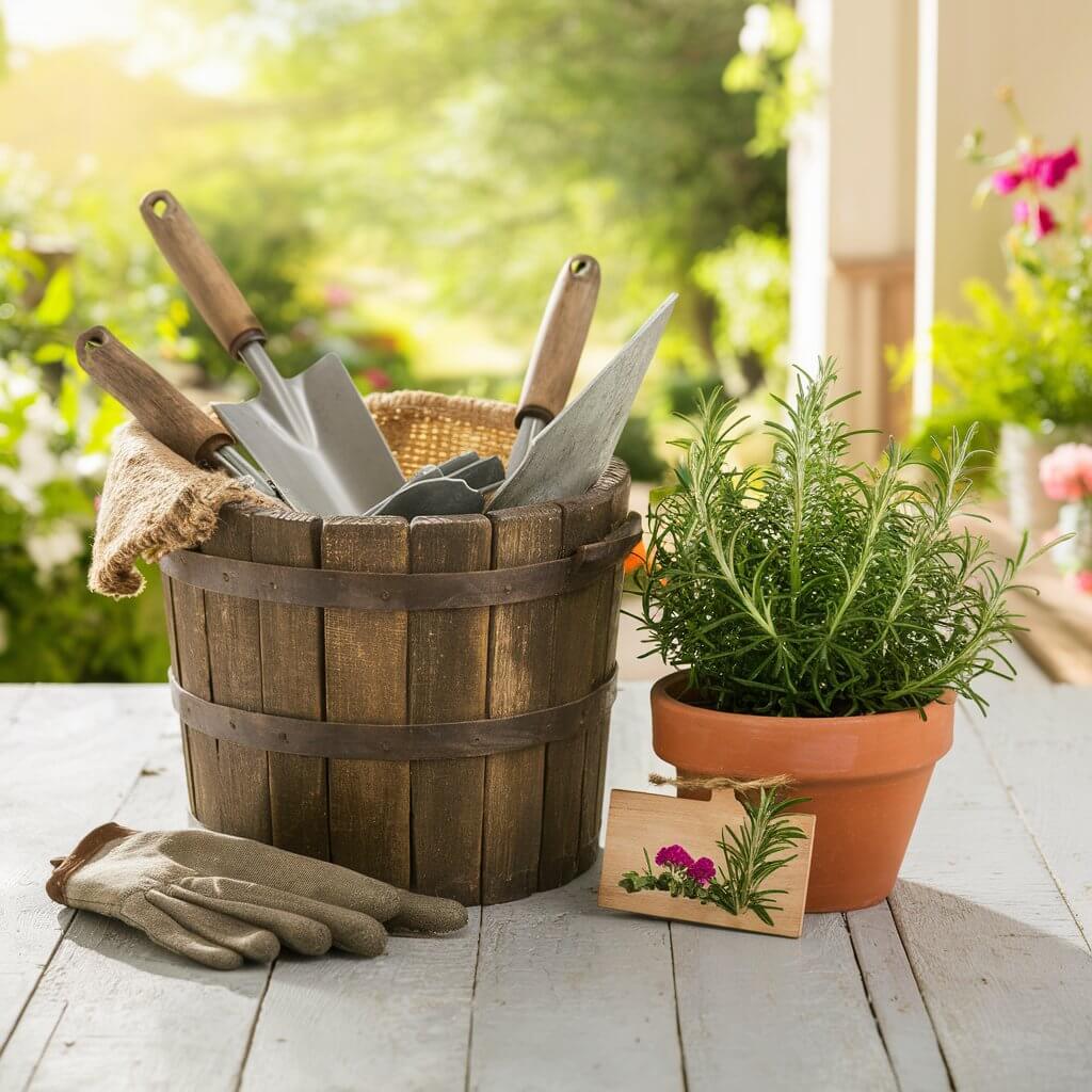 Beautiful garden with lush plants and outdoor furniture